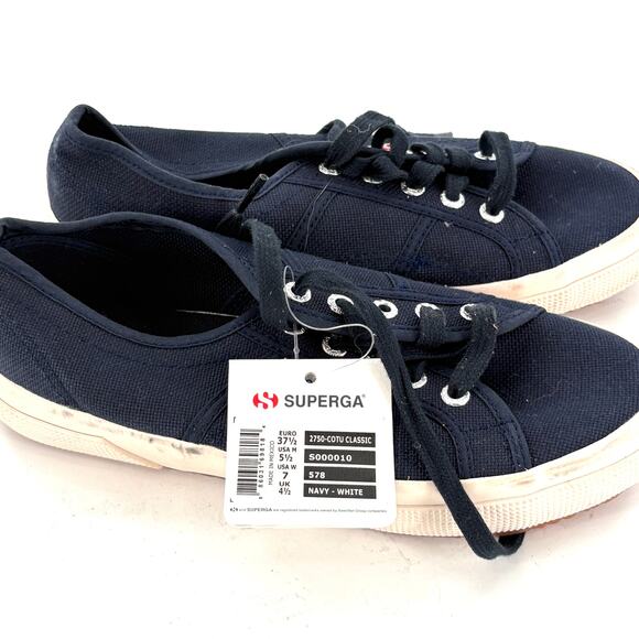 SUPERGA 2750 Cotu Classic Sneaker 7 37 NWT S000010 Navy Blue Walking Canvas - Picture 2 of 5
